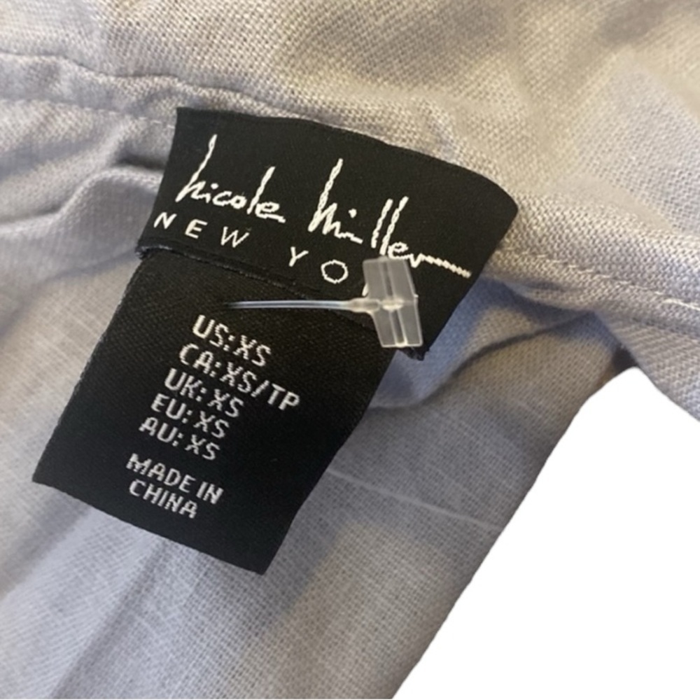 Nicole Miller Blue Linen One Shoulder MIDI Dress Ruffles Chambray XS NWOT - Picture 4 of 5